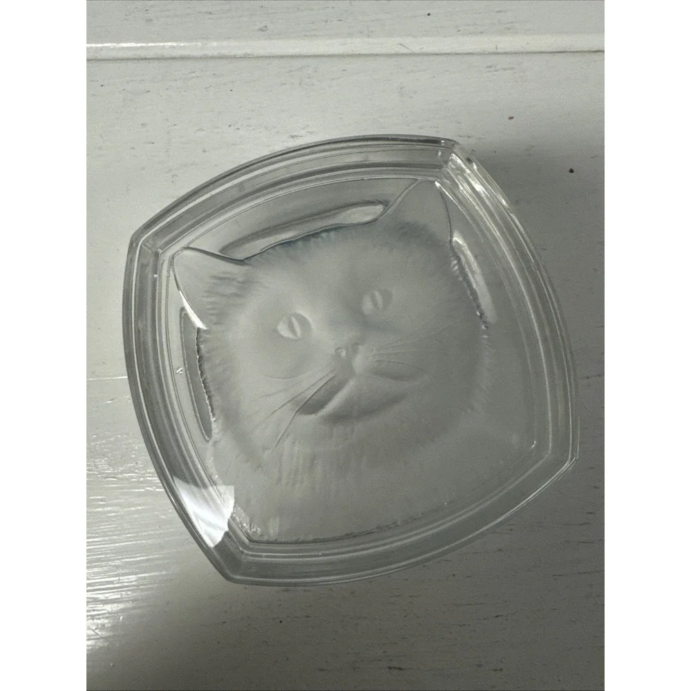 Cat‎ Face Frosted Glass Intaglio Kitty Lead Crystal 4